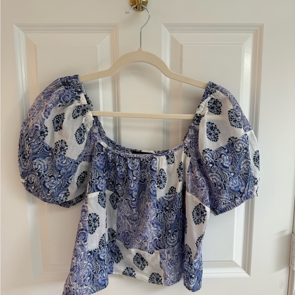 J. Crew Purple and White Cropped Blouse